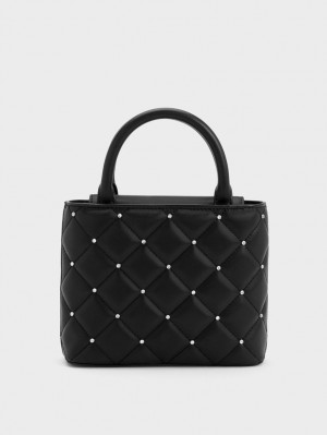Geanta Tote Charles & Keith Gem-Embellished Căptușită Negrii | 859VPFGLX