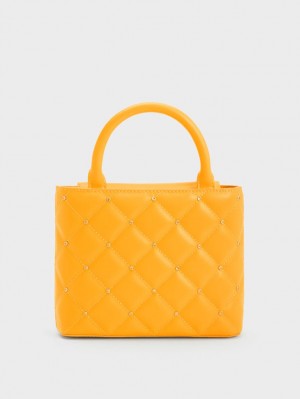 Geanta Tote Charles & Keith Gem-Embellished Căptușită Portocalii | 046YCDVPA