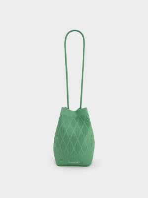 Geanta Tote Charles & Keith Genoa Tricotate Drawstring Verzi | 239JWAIUL