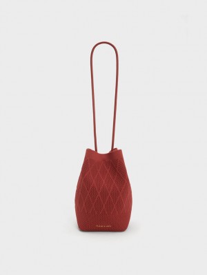 Geanta Tote Charles & Keith Genoa Tricotate Drawstring Rosii Inchis | 786HDKUPT