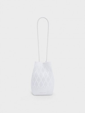Geanta Tote Charles & Keith Genoa Tricotate Drawstring Albi | 732YOJATP