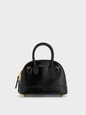 Geanta Tote Charles & Keith Harmonee Croc-Embossed Bowling Negrii | 794INBKRD
