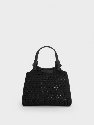 Geanta Tote Charles & Keith Ida Knotted Handle Tricotate Negrii | 812IMSQLT