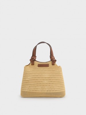 Geanta Tote Charles & Keith Ida Knotted Handle Tricotate Bej | 041TCIORX
