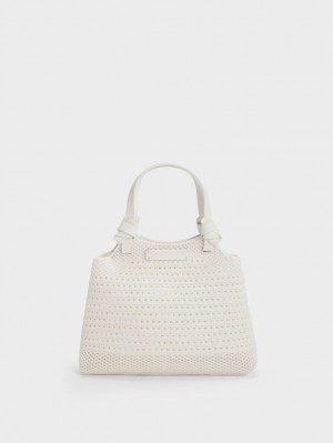Geanta Tote Charles & Keith Ida Knotted Handle Tricotate Albi | 695RKPFAN