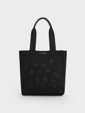 Geanta Tote Charles & Keith Ida Tricotate Negrii | 189TQZPEW