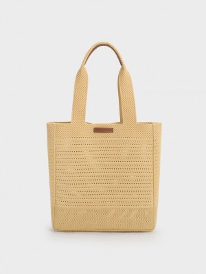 Geanta Tote Charles & Keith Ida Tricotate Bej | 573RNDXGJ
