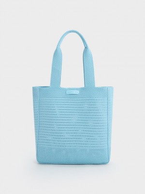 Geanta Tote Charles & Keith Ida Tricotate Albastri Deschis | 278VQFRHT