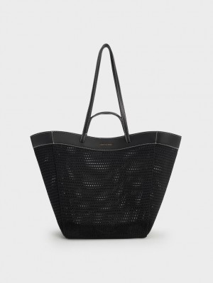 Geanta Tote Charles & Keith Ida Tricotate Sculptural Negrii | 085VYSUEO