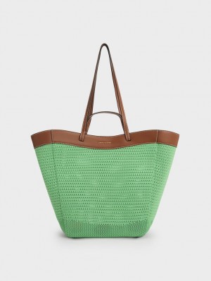 Geanta Tote Charles & Keith Ida Tricotate Sculptural Verzi | 947KEPFIV