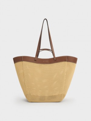 Geanta Tote Charles & Keith Ida Tricotate Sculptural Bej | 596TMRZXH
