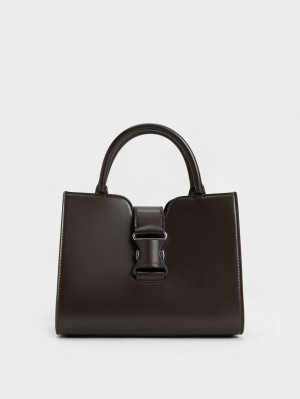 Geanta Tote Charles & Keith Ivy Metallic Cu Catarama Negrii | 401YEOMZQ