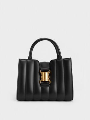 Geanta Tote Charles & Keith Ivy Panelled Metallic Cu Catarama Negrii | 524ACWSMZ