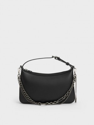 Geanta Tote Charles & Keith Jules Piele Chain-Embellished Negrii | 285HUWVFJ