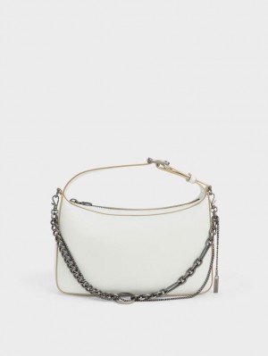Geanta Tote Charles & Keith Jules Piele Chain-Embellished Albi | 516ZAETLK