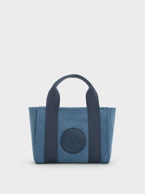 Geanta Tote Charles & Keith Kay Denim Contrast-Trim Albastri | 036LZQBIR