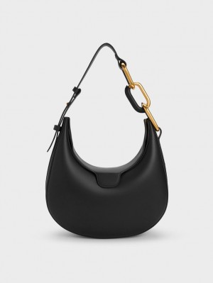 Geanta Tote Charles & Keith Kora Metallic-Accent Moon Negrii | 279HDTNMZ
