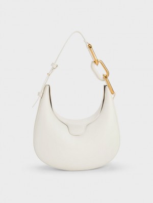 Geanta Tote Charles & Keith Kora Metallic-Accent Moon Albi | 642BAFLCZ