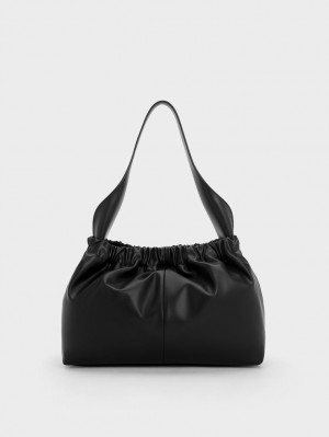 Geanta Tote Charles & Keith Large Ally Ruched Slouchy Negrii | 680IZATSX