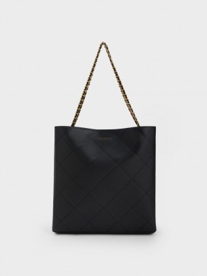Geanta Tote Charles & Keith Leia Braided Handle Negrii | 814PGOQID
