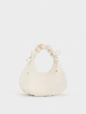 Geanta Tote Charles & Keith Maisy Ruched Nailon Albi | 574ADIZBE