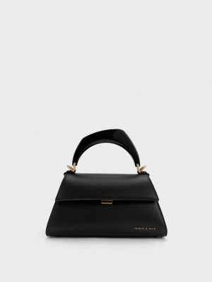 Geanta Tote Charles & Keith Marlin Acrylic Handle Trapeze Negrii | 241YLNJCD