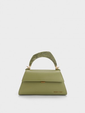 Geanta Tote Charles & Keith Marlin Acrylic Handle Trapeze Masline Verzi | 253TLQCUM