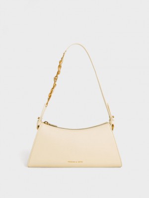 Geanta Tote Charles & Keith Metallic-Accent Curea Trapeze Bej | 835DOVEXB