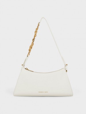 Geanta Tote Charles & Keith Metallic-Accent Curea Trapeze Albi | 053LSQIEJ