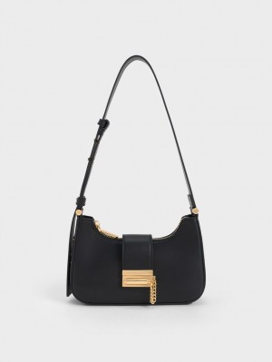 Geanta Tote Charles & Keith Metallic Accent Belted Negrii | 619YQHDPC