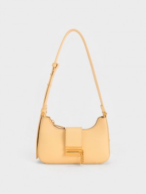 Geanta Tote Charles & Keith Metallic Accent Belted Bej | 671DLFION
