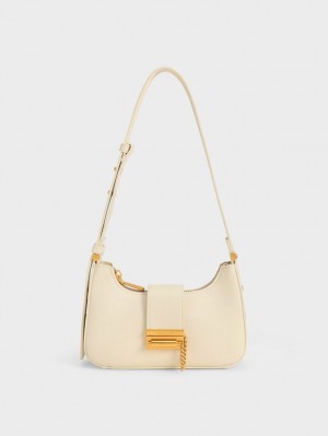 Geanta Tote Charles & Keith Metallic Accent Belted Bej | 973RQWOVM
