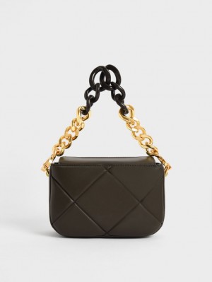 Geanta Tote Charles & Keith Mini Danika Grosolan Chain Căptușită Negrii | 635PJGNUT