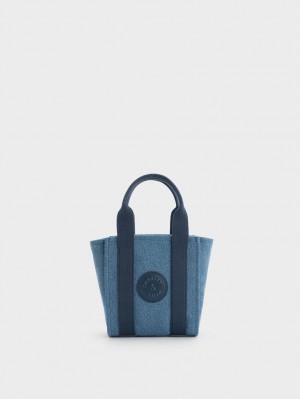 Geanta Tote Charles & Keith Mini Kay Denim Contrast-Trim Albastri | 612RJAEXG