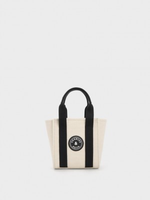 Geanta Tote Charles & Keith Mini Kay Panza Contrast-Trim Bej | 247LAPVEZ