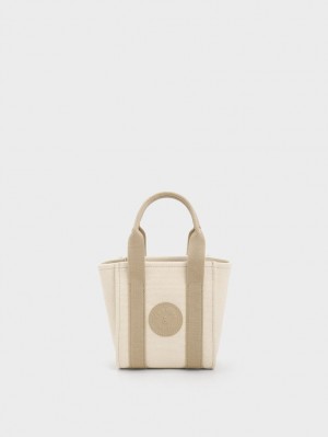 Geanta Tote Charles & Keith Mini Kay Panza Contrast-Trim Bej | 906WETGYM