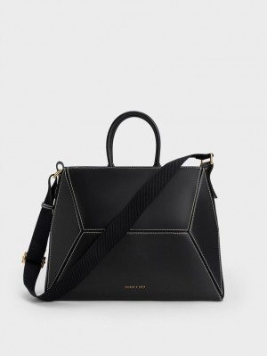 Geanta Tote Charles & Keith Nasrin Geometric Negrii | 630UNRLSP