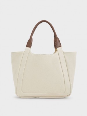 Geanta Tote Charles & Keith Nova Two-Tone Large Panza Albi | 682OCVFUT