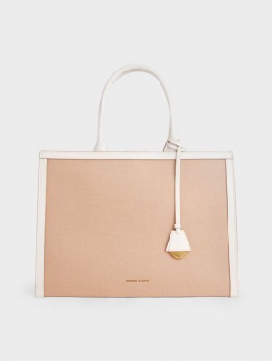 Geanta Tote Charles & Keith Panza Bej | 098VSUWGP
