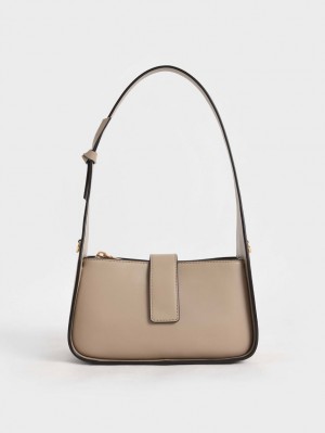 Geanta Tote Charles & Keith Piele Chain-Link Bej | 024WOJYGK