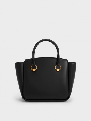 Geanta Tote Charles & Keith Ring-Embellished Large Negrii | 508POQRVY