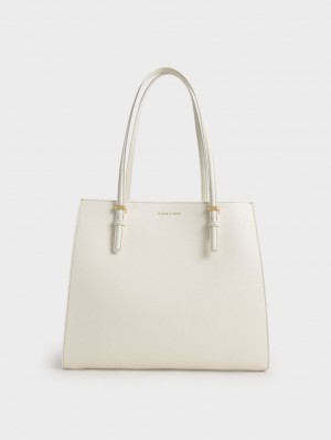 Geanta Tote Charles & Keith Sansa Albi | 380ZVNACR