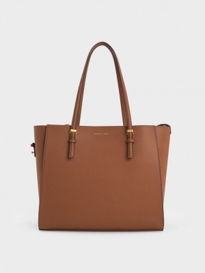 Geanta Tote Charles & Keith Sansa Ciocolata | 265YWJLKA