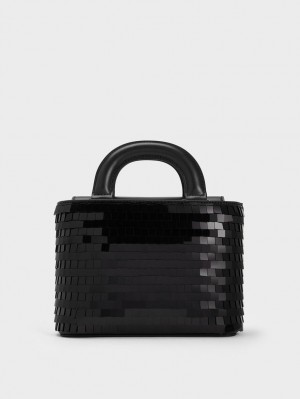 Geanta Tote Charles & Keith Sequinned Double Handle Negrii | 287GVOIHJ