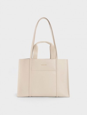 Geanta Tote Charles & Keith Shalia Bej | 620OKEQSM
