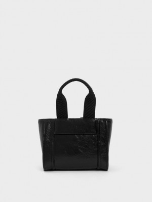 Geanta Tote Charles & Keith Shalia Crinkle-Effect Chain-Handle Negrii | 137GZJASD