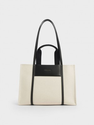 Geanta Tote Charles & Keith Shalia Panza Albi | 859XHEJZM