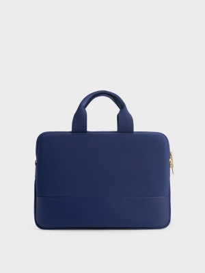 Geanta Tote Charles & Keith Textured Laptop Bleumarin | 026GHRVDC