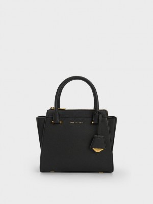 Geanta Tote Charles & Keith Trapeze Negrii | 537OPEDBV