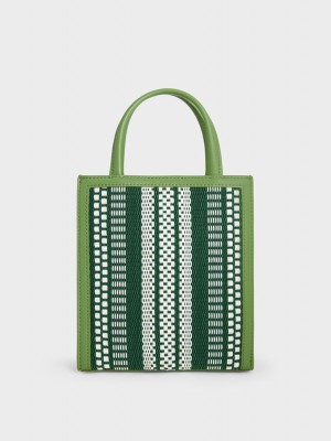 Geanta Tote Charles & Keith Woven Double Handle Verzi Deschis | 620HOQASZ